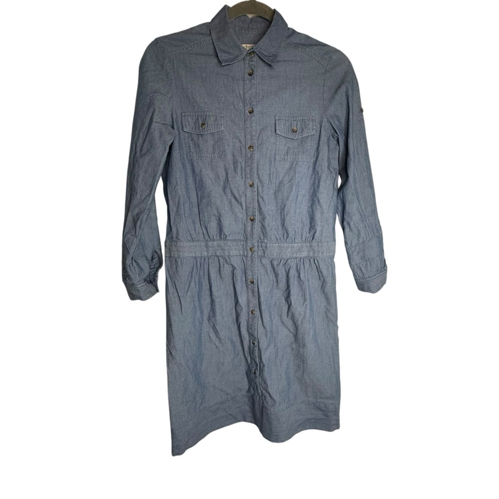 Bonpoint Blue Cotton Chambray Button Front Shirt Dress Long Sleeve XS